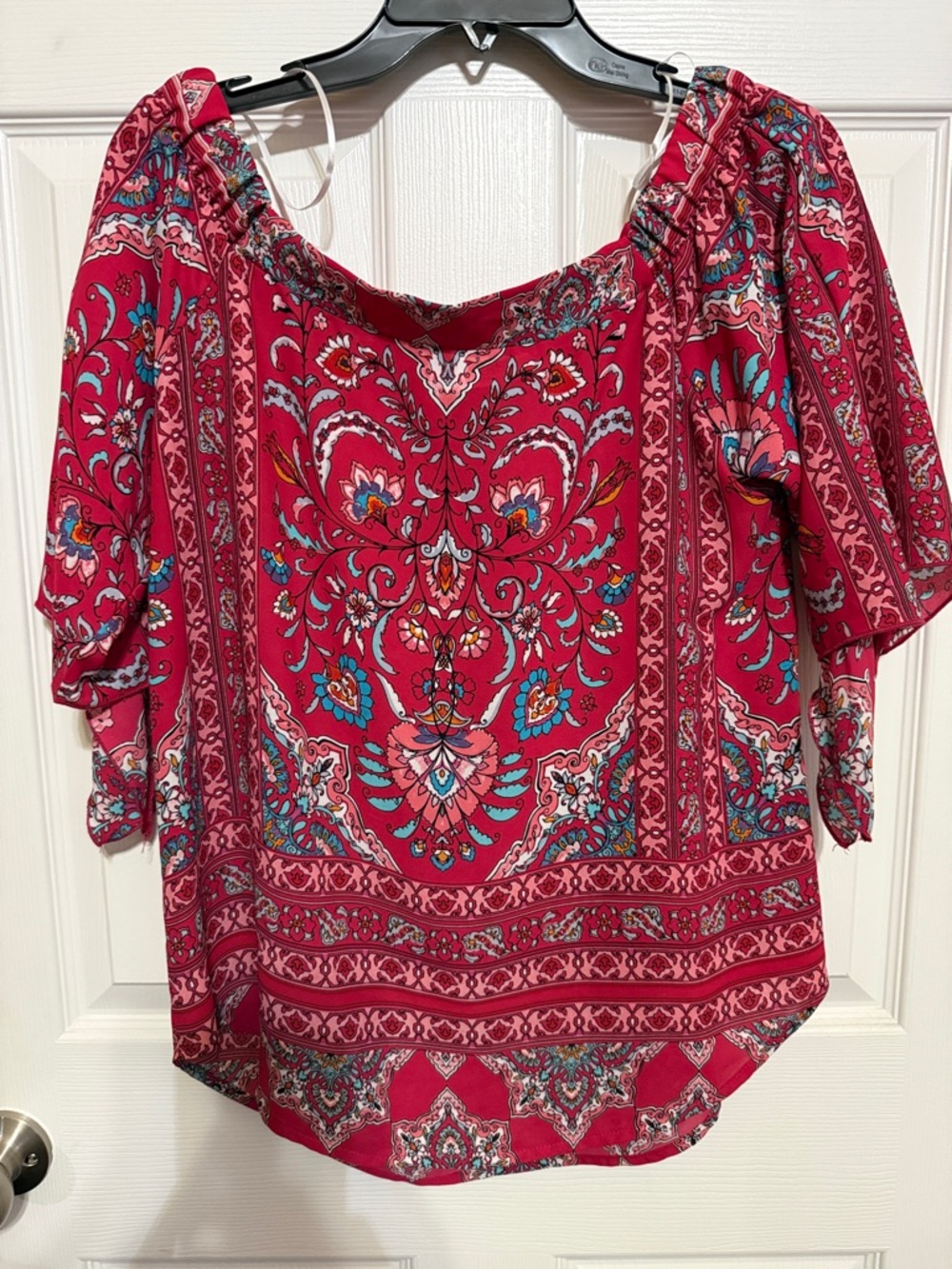 Verse Red Printed Off-Shoulder Tunic Top - Womens